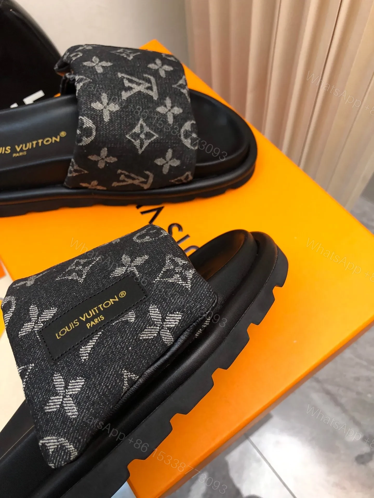 View 5 of LV Women Black Canvas Monogram Slide Sandals