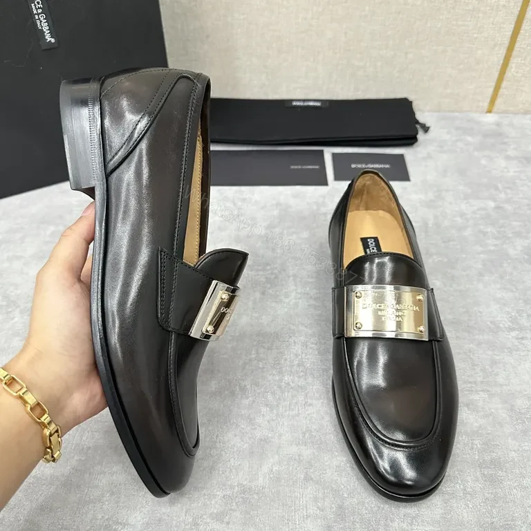 View 5 of Polished Black Leather Loafers with Metallic Band - Classic Luxury Shoes
