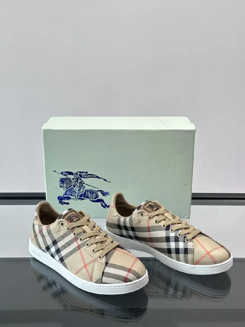 View 5 of Plaid Plush Comfort Low-Top Sneakers with Signature Check