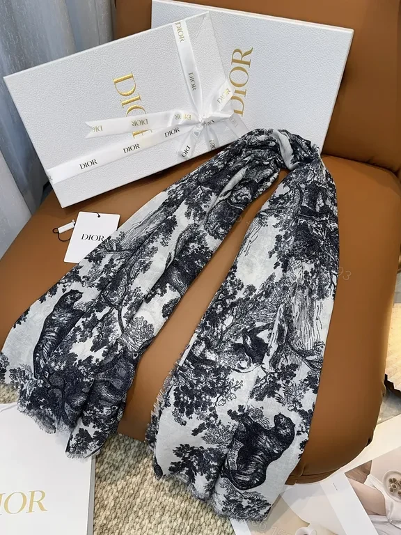 View 3 of Toile Scarve: Monochrome Dior-Print Silk-Feel Scarf