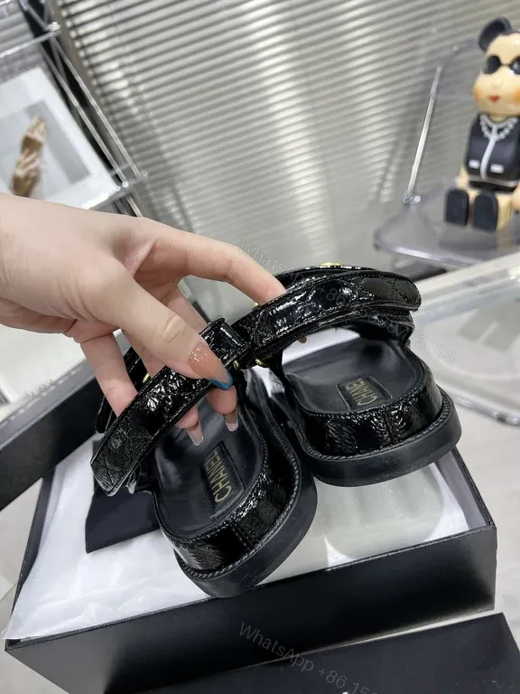 View 6 of Chanel-Inspired Black Patent Sandals with Gold Buttons