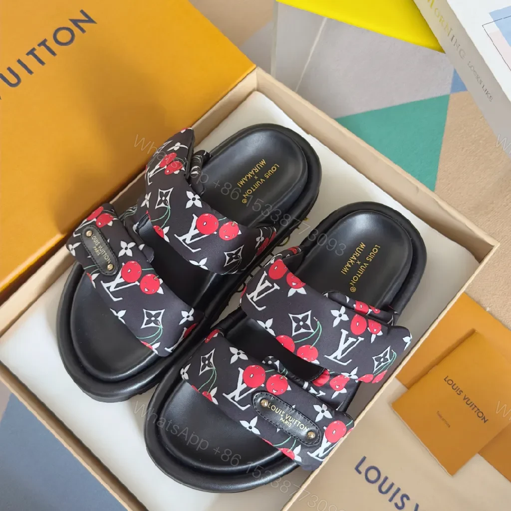 View 6 of Chic Monogram Slides with Cherry Accent, Luxury Style