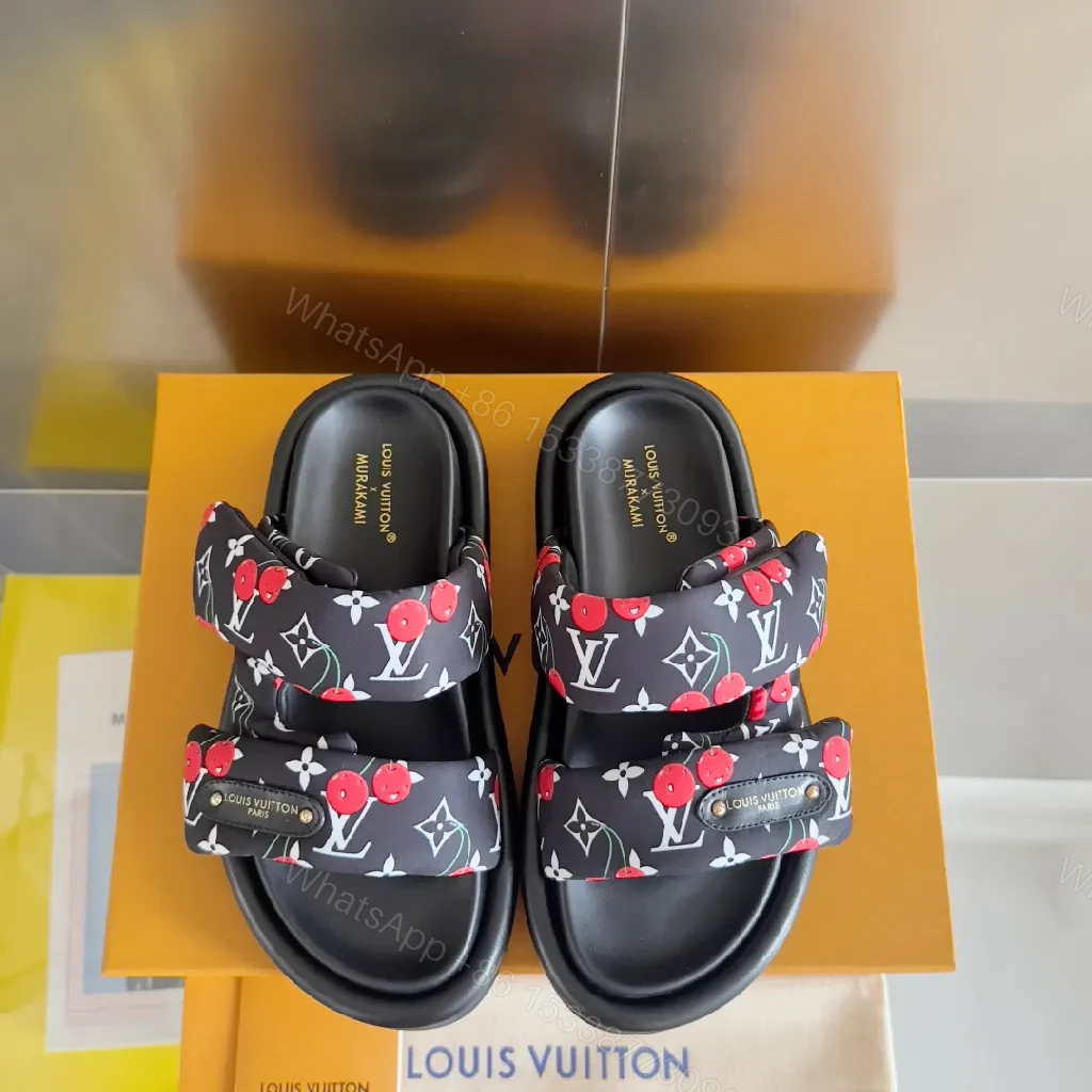 View 7 of Chic Monogram Slides with Cherry Accent, Luxury Style