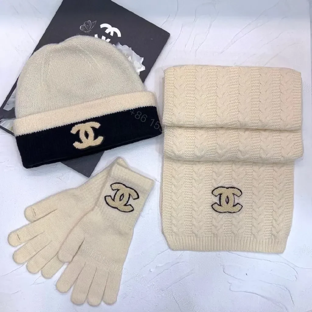 View 3 of Cozy Knit Set: Textured Scarf, Beanie & Gloves with Logo