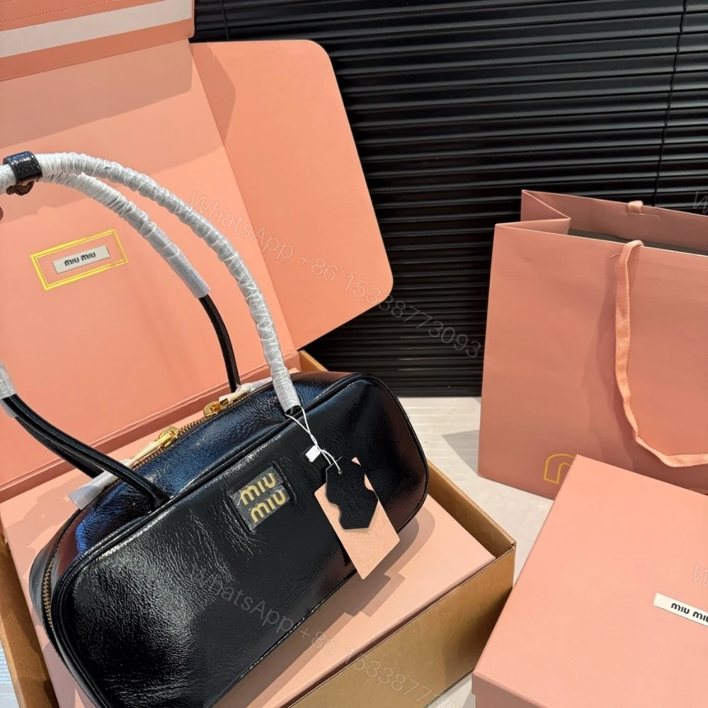 View 3 of MIUMIU BEAU NAPLAK PATENT BAG BLACK 28CM