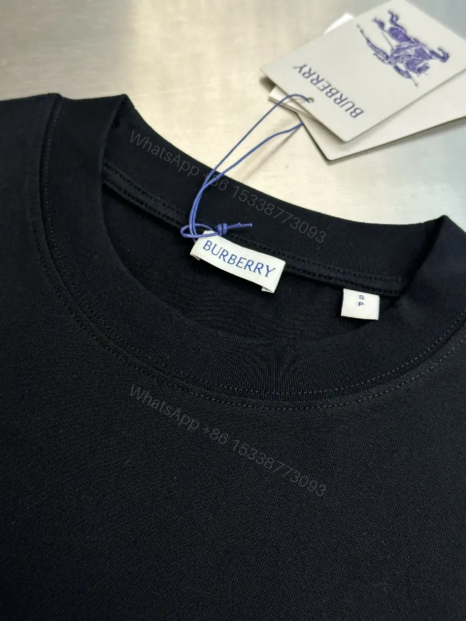 View 7 of Black Knit Oversized Tee Turquoise Burberry Text T-Shirt