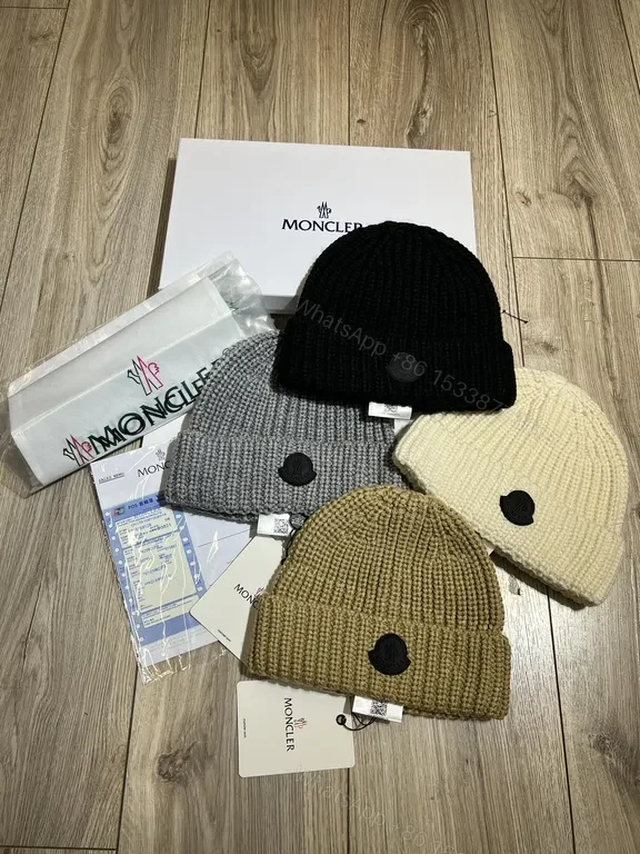 Premium Knit Beanies: Wool-Blend, Moncler Badge, 4 Colors, Set — view 1