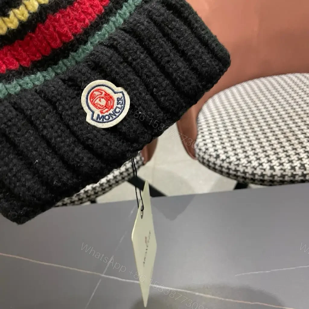View 4 of Color-block Knit Beanie with Subtle Logo Cap