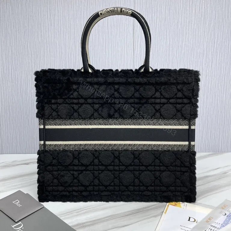View 7 of Statement Black BouclÃ© Fur Tote with Dior Band Bag
