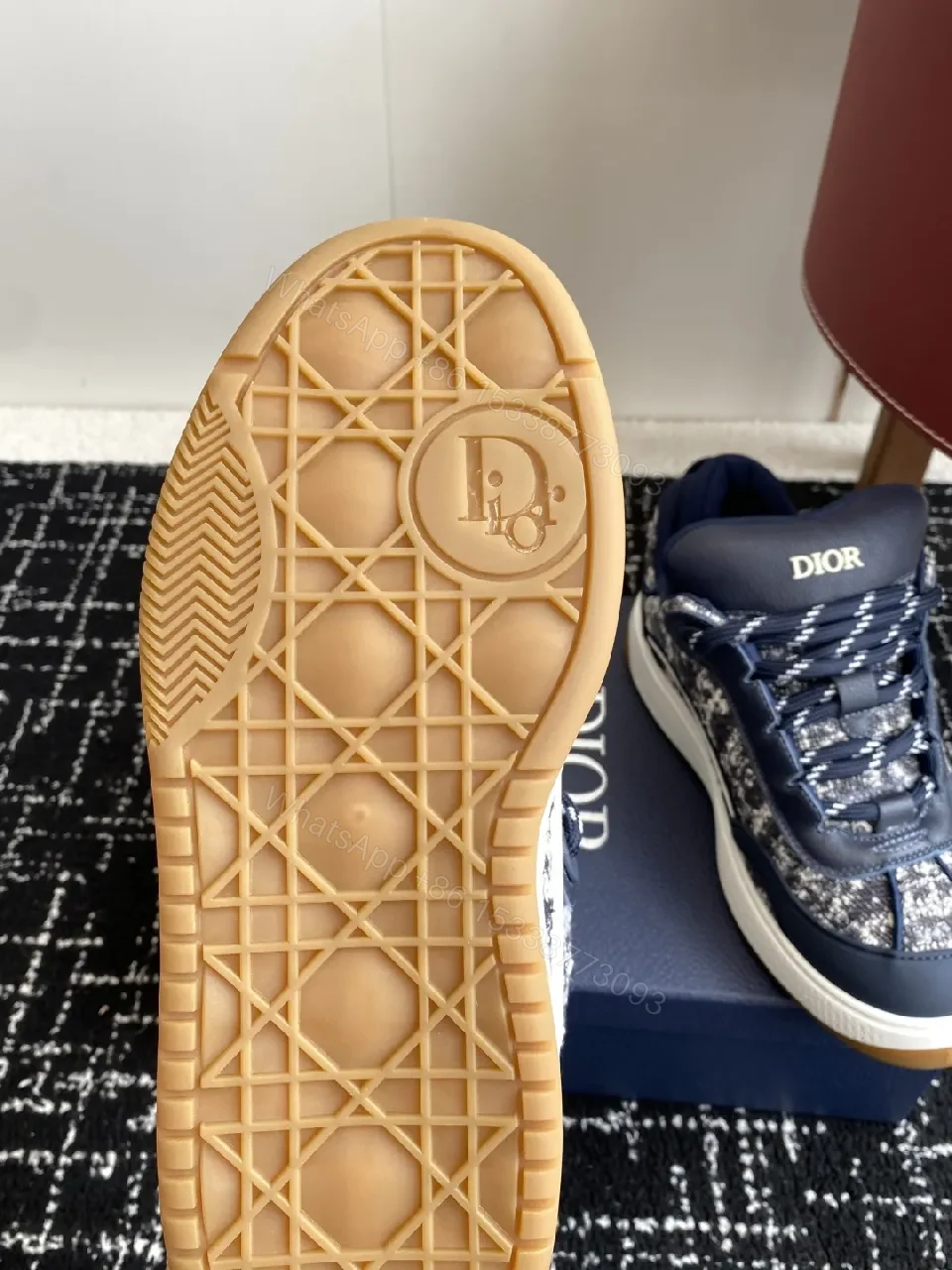 View 8 of Navy Tweed-Texture High-Top Sneakers with Luxe Accents
