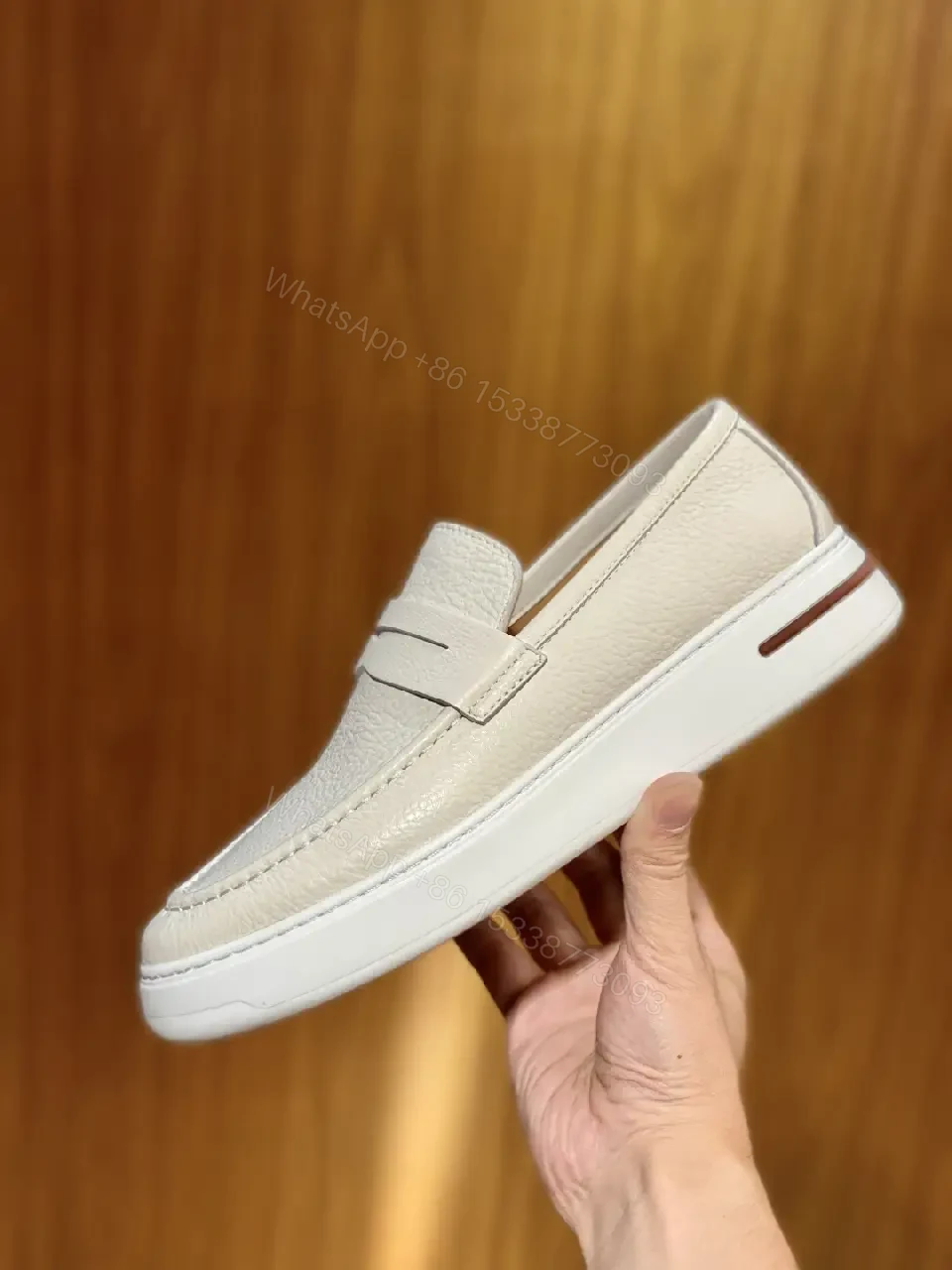 View 6 of Beige Leather Slip-On Loafers Plug-Top Comfort Shoes