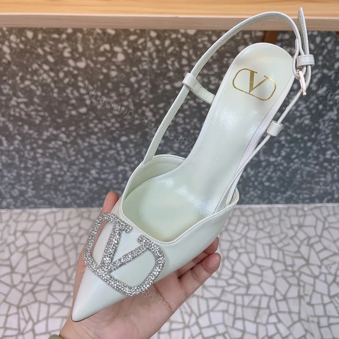 View 4 of Valentino Women White Leather Pointed Slingback Pumps
