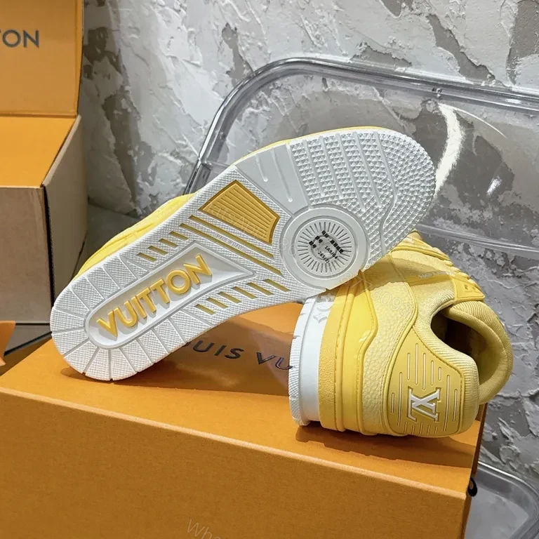 View 5 of Yellow LV-Accent High-Tops: Premium Leather-Synthetic Sneakers