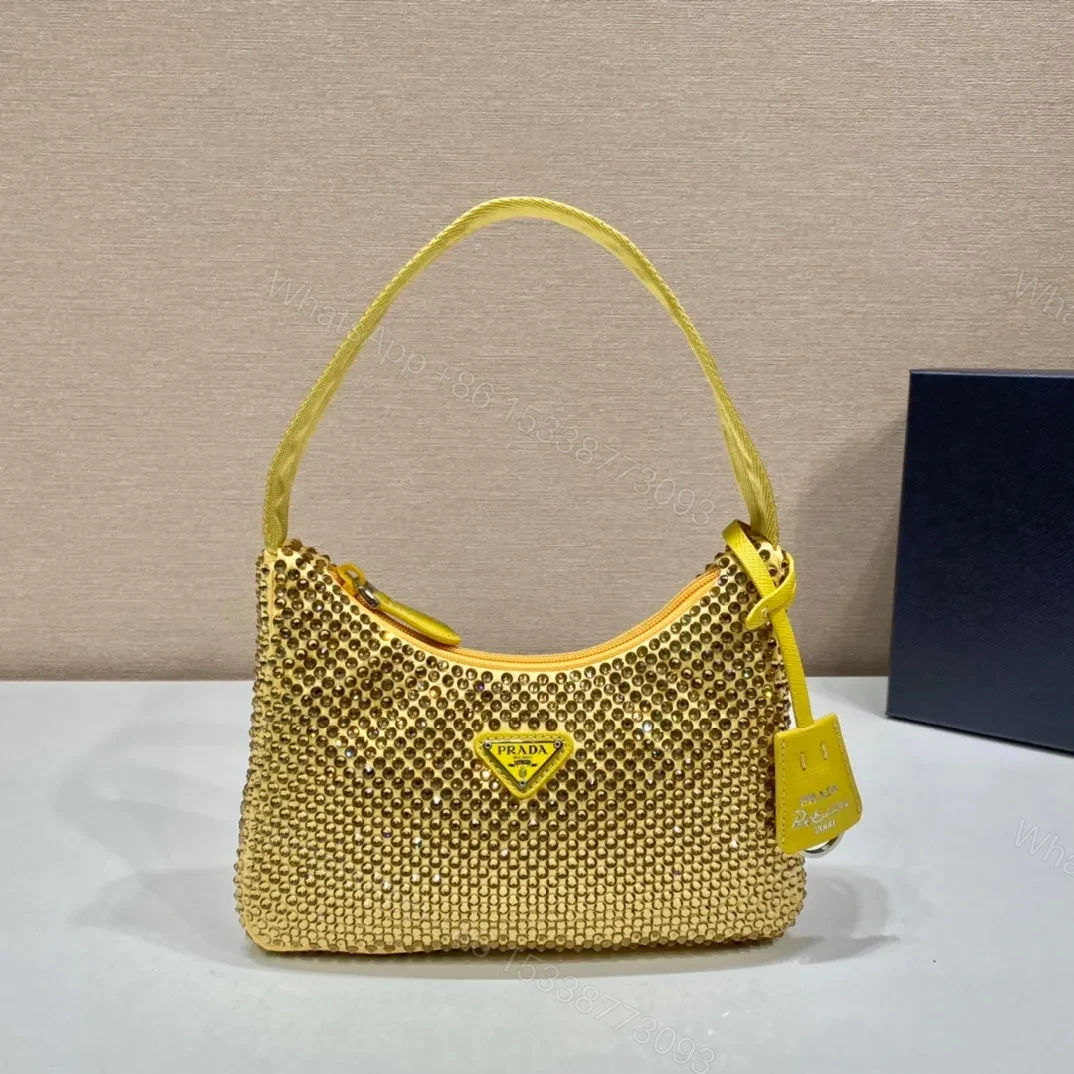 SPARKLING HOBO BAG 23 IN YELLOW NYLON ATTACHED FULLY CRYSTALS — view 1