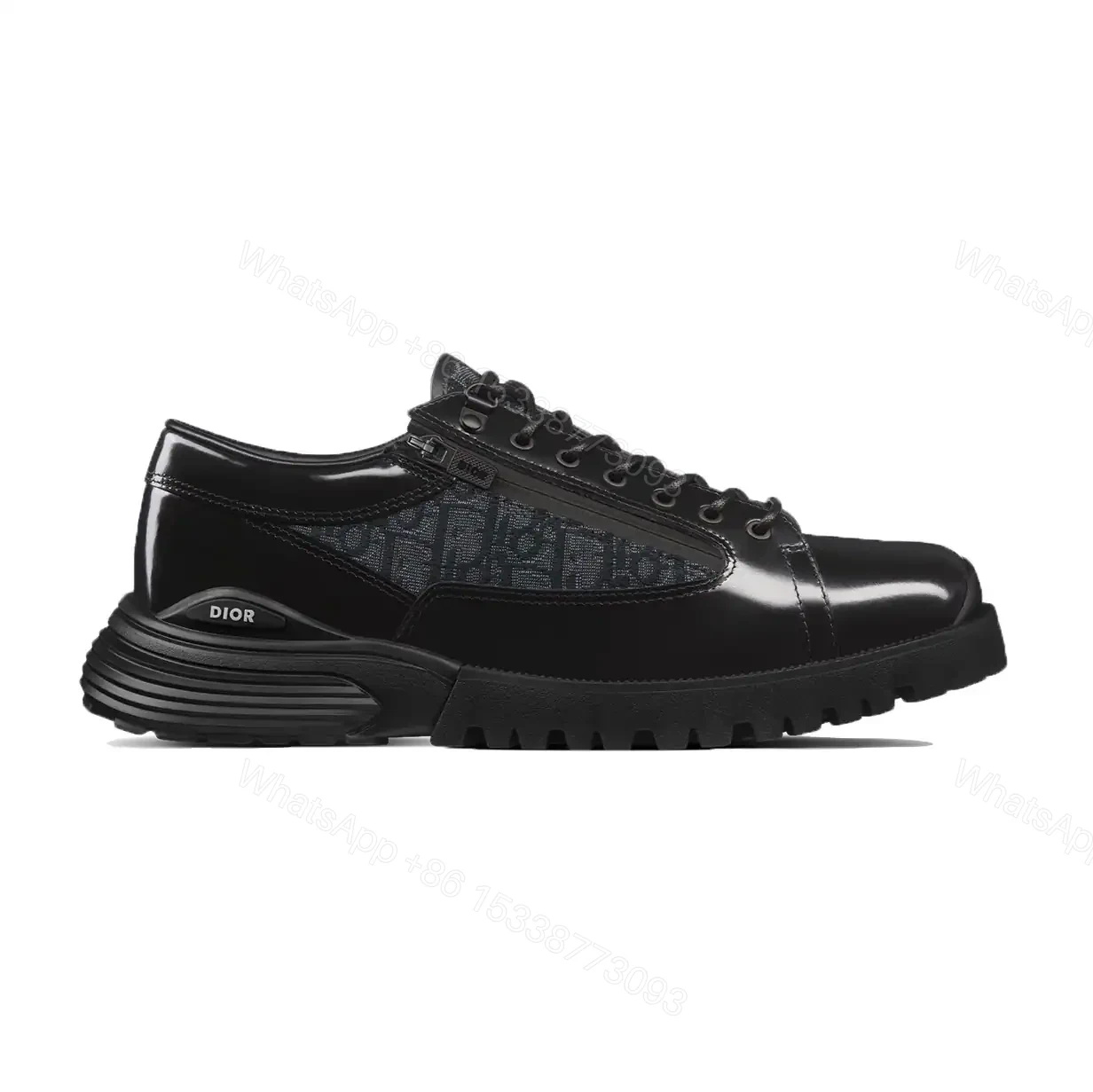 DIOR COMBAT DERBY SHOES BLACK POLISHED CALFSKIN AND BLACK OBLIQUE JACQUARD – CD197 — view 1