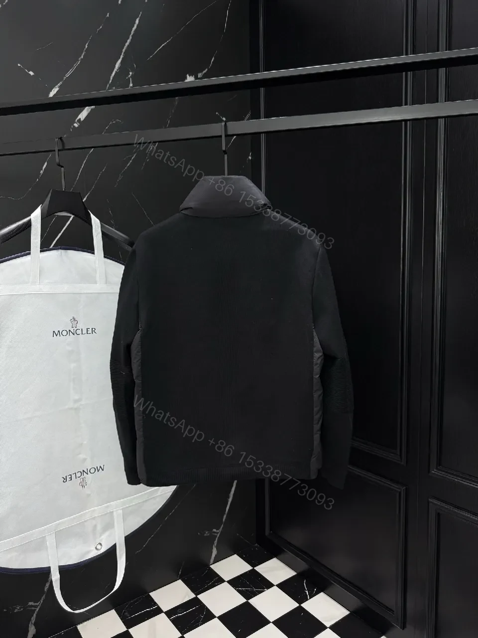 View 3 of Black Nylon Puffer Jacket with Ribbed Sleeves, Modern Luxe Outerwear