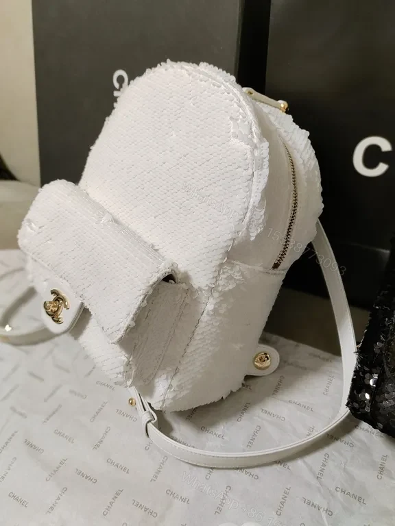 View 6 of Textured White Mini Backpack â€“ Luxe Chanel-Inspired, Quiet Luxury