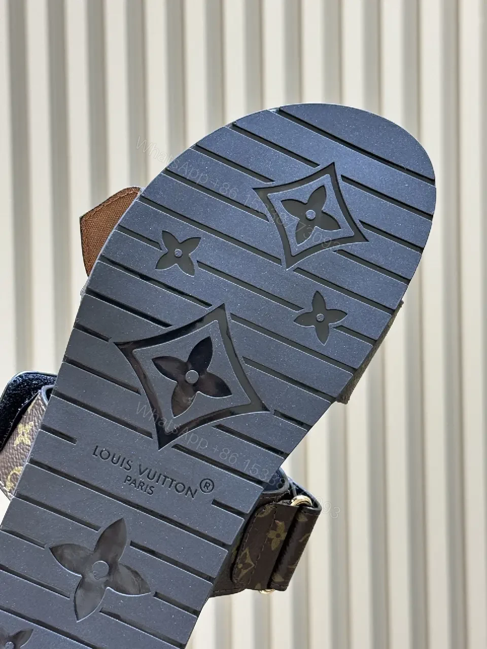 View 3 of Black Monogram Leather Sandals with Louis Vuitton Style Slides