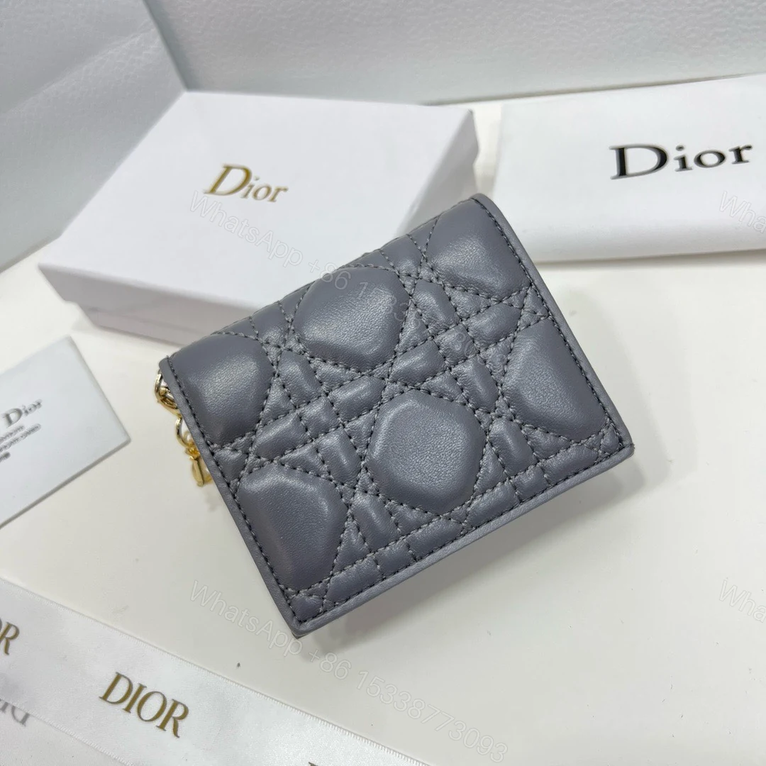 DiorA貨短夾 灰色Lady Dior藤格紋壓紋設計 女士迷你收納款 — view 1