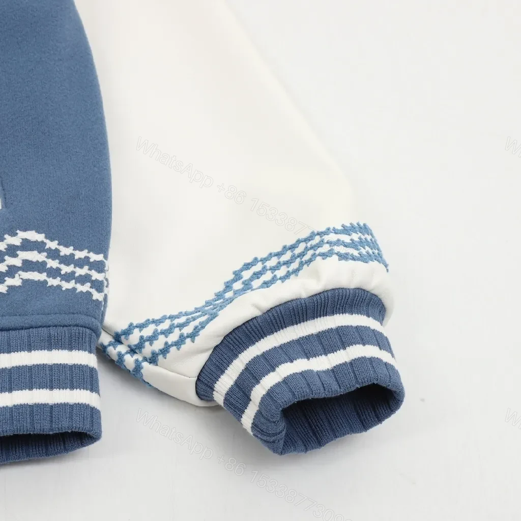 View 4 of Blue & Ivory Varsity Jacket – Textured Color Blocking, Brushed KnitComfort