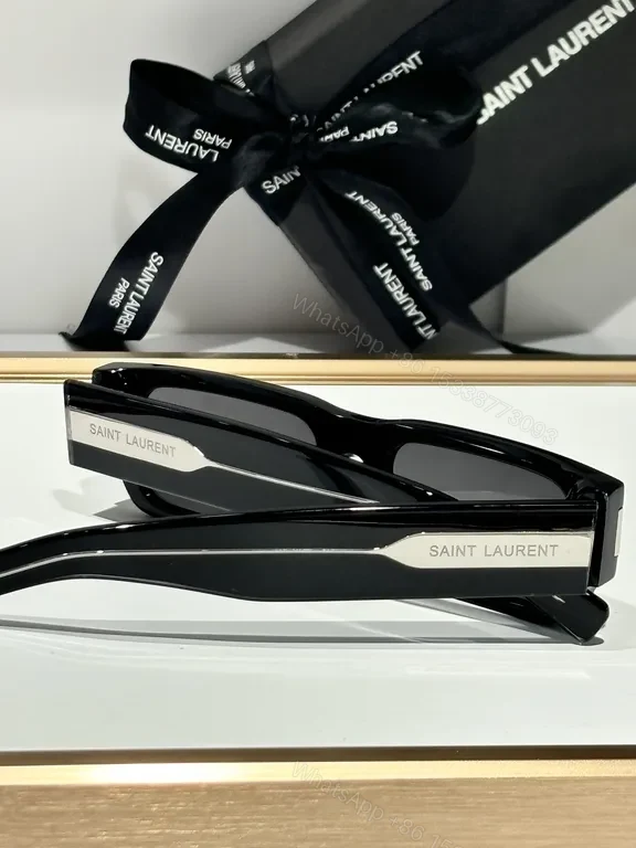 View 3 of Lux Saint Laurent-Inspired Black Acetate Sunglasses with Gold Accents