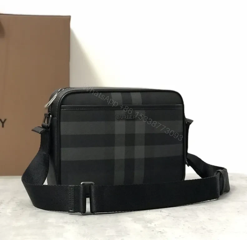 View 3 of Burberry Plaid Crossbody: Luxe City Bag with Leather Trim