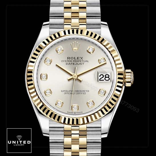 View 7 of Rolex Datejust 278273 Steel And Yellow Gold Silver With Diamond Dial Replica