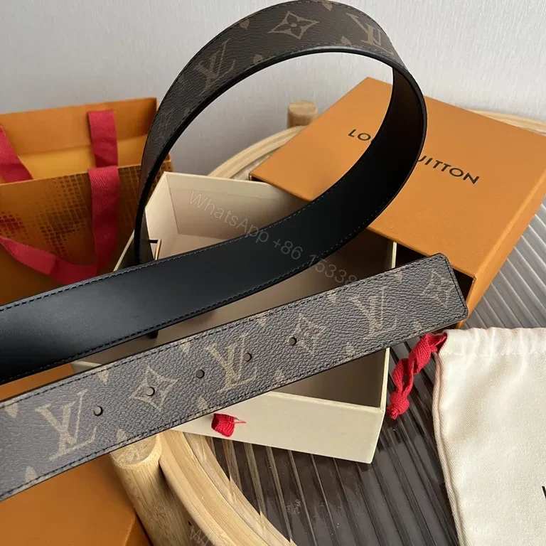 View 7 of Bold Monogram Leather Belt with Luxe LV-Style Hardware