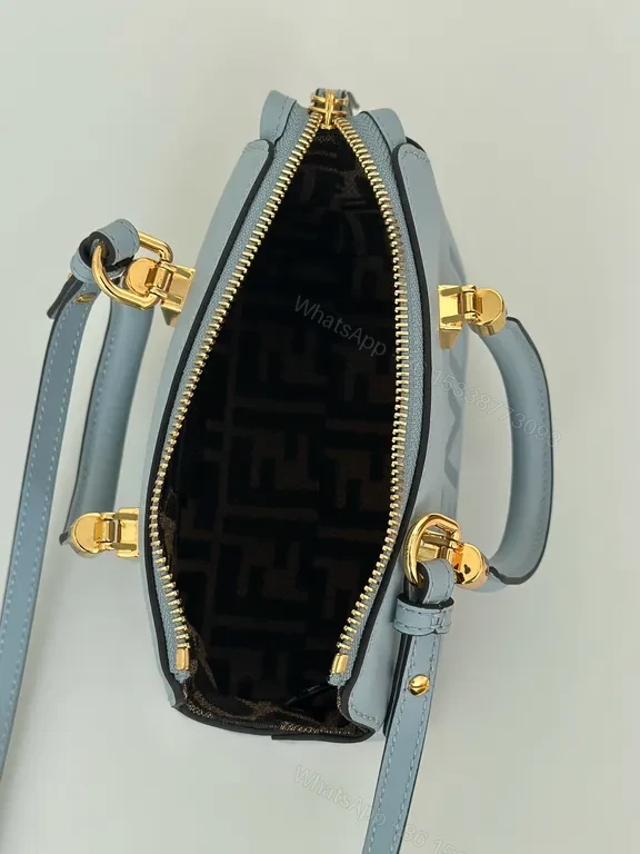 View 9 of Blue Leather Fendi Roma Satchel: Structured Luxury Crossbody