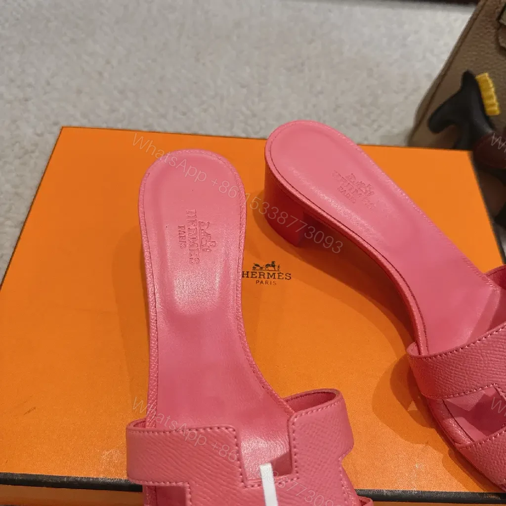 View 6 of Pink Pink Leather Hermès-Inspired Slide Sandals