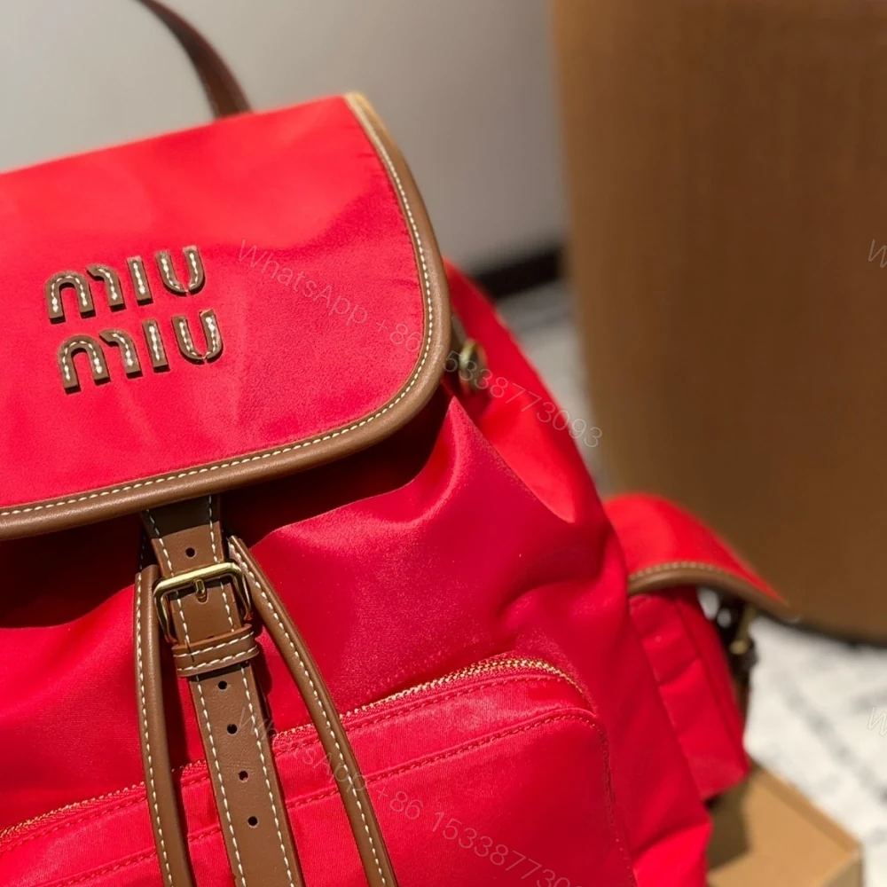View 3 of MIUMIU CANVAS BACKPACK CORNFLOWER RED AND BRANDY 27CM 5BZ042 2IBQ F0TQE V OOO