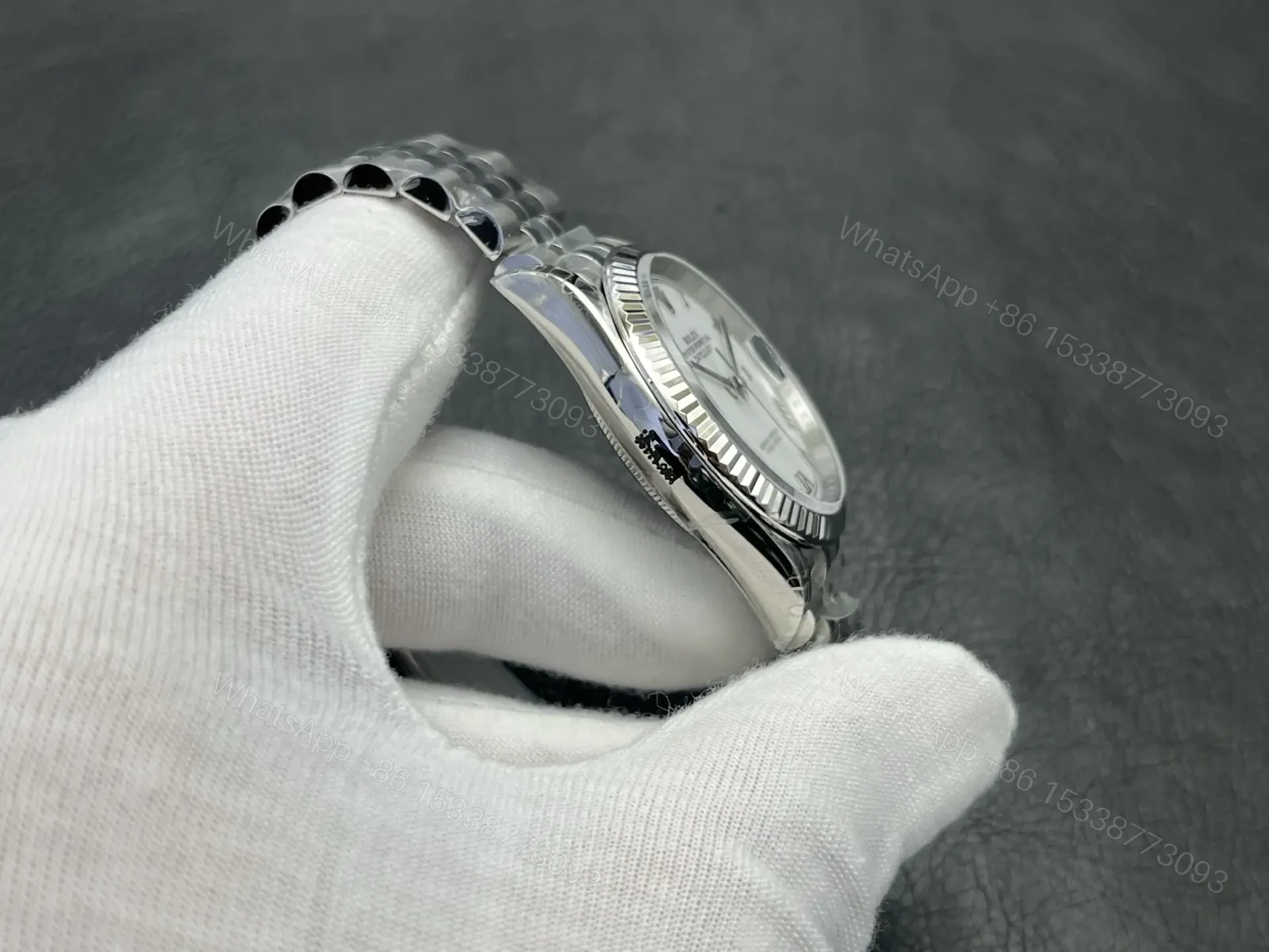 View 5 of Rolex Datejust 36 Stainless Steel Fluted Jubilee White Roman 116234-0089
