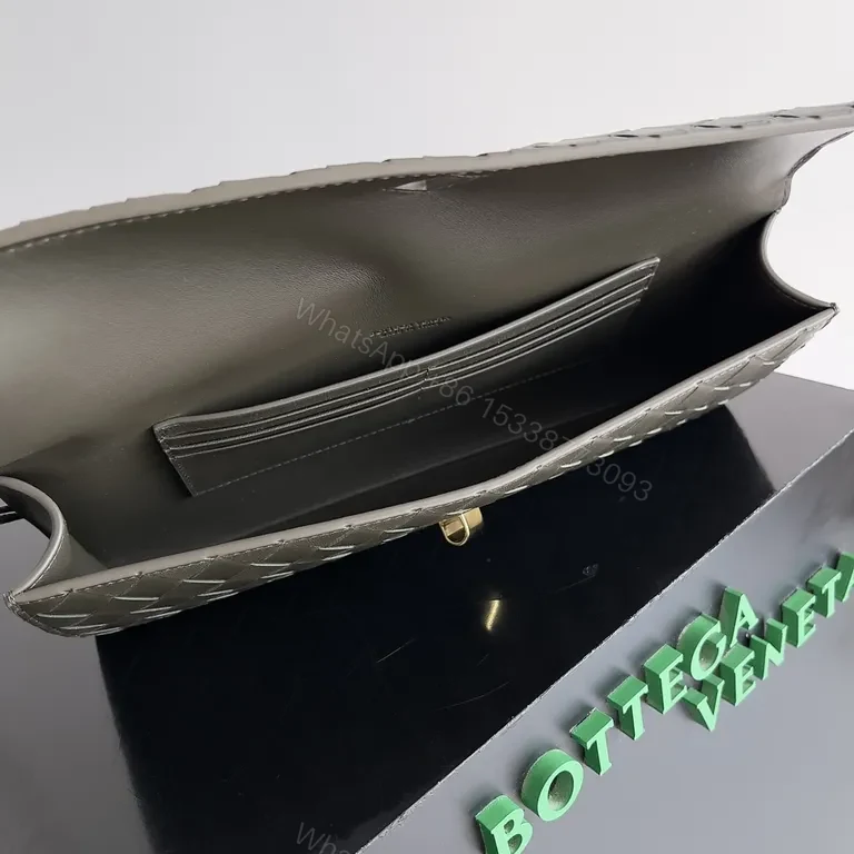 View 8 of Compact Woven Leather Wallet with Gold Clasp - Everyday Luxury
