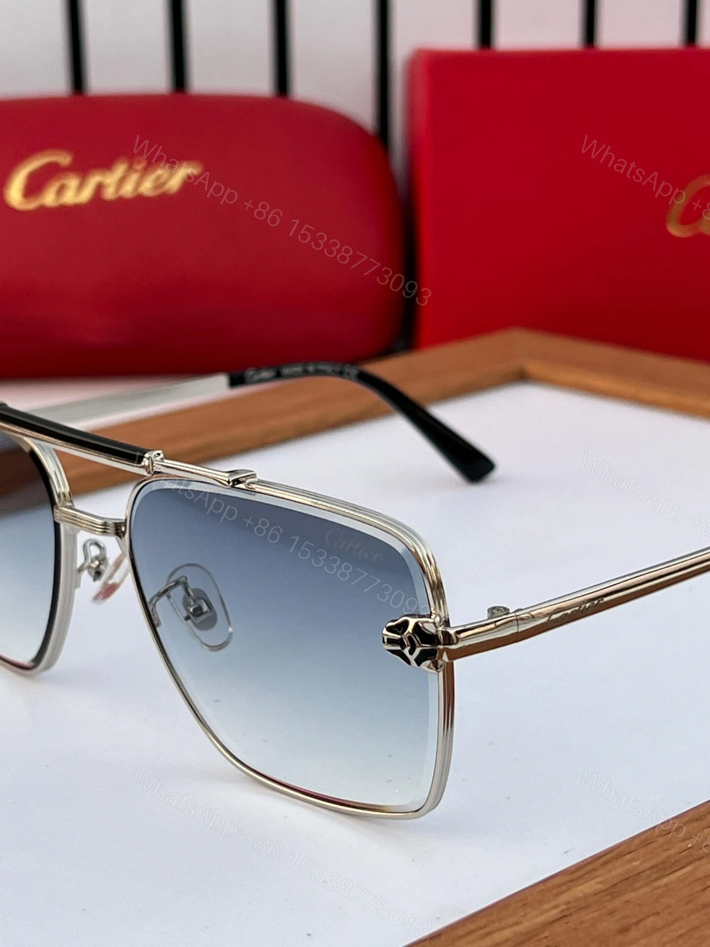 View 2 of Cartier Santos Blue Gradient Metal Frame Sunglasses
