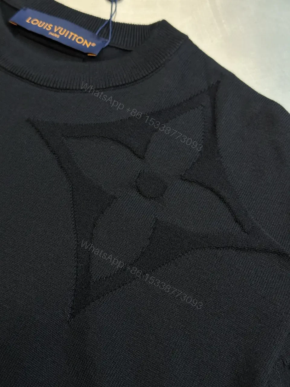 View 11 of Dark Charcoal Embossed LV Monogram Tee, Relaxed Fit Crewneck Short-Sleeve