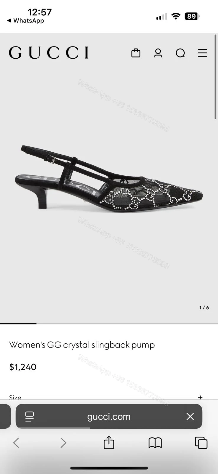 View 2 of FIRST COPY Gucci GG crystal slingback pump