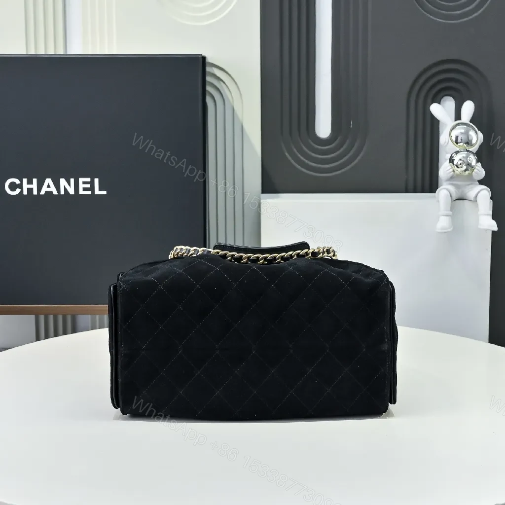 View 3 of Quilted Black Chain-Accent Shoulder Bag, Luxury Style