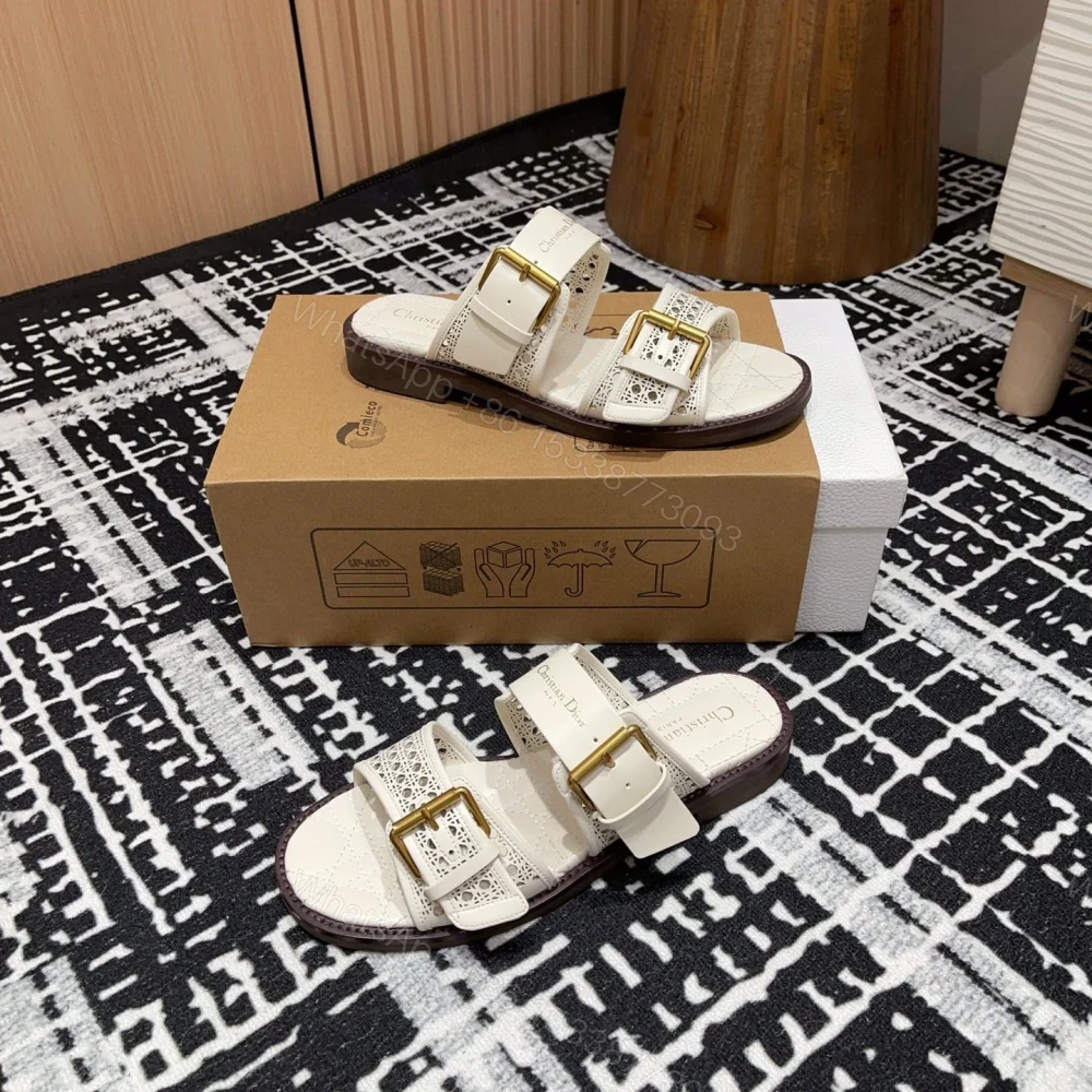 View 4 of 高仿Dior*D-Avenue系列KCO196圓頭塔扣一字拖鞋白色免檢版