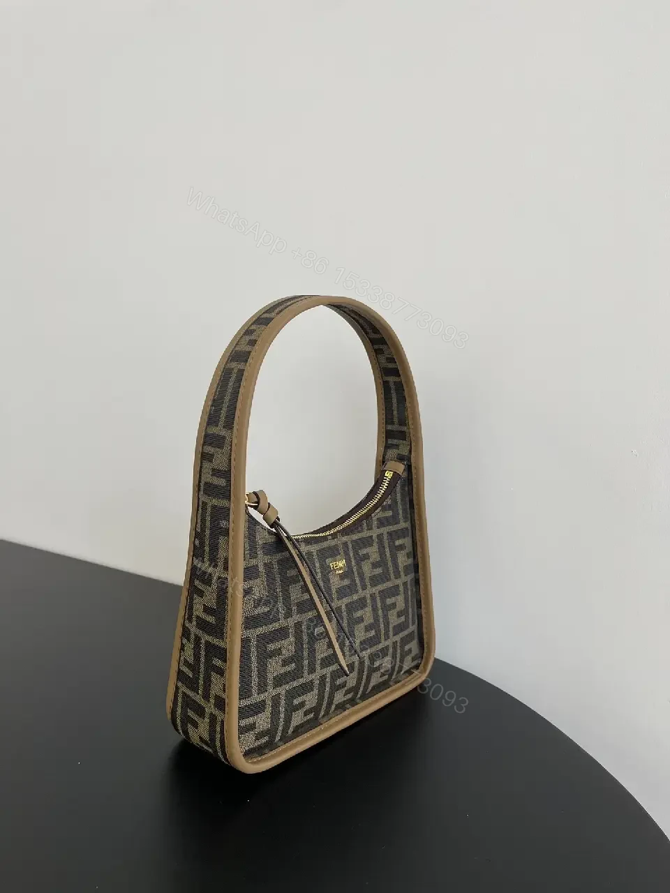 View 4 of Monogram Pattern Crossbody with Sculpted Frame, Taupe Trim