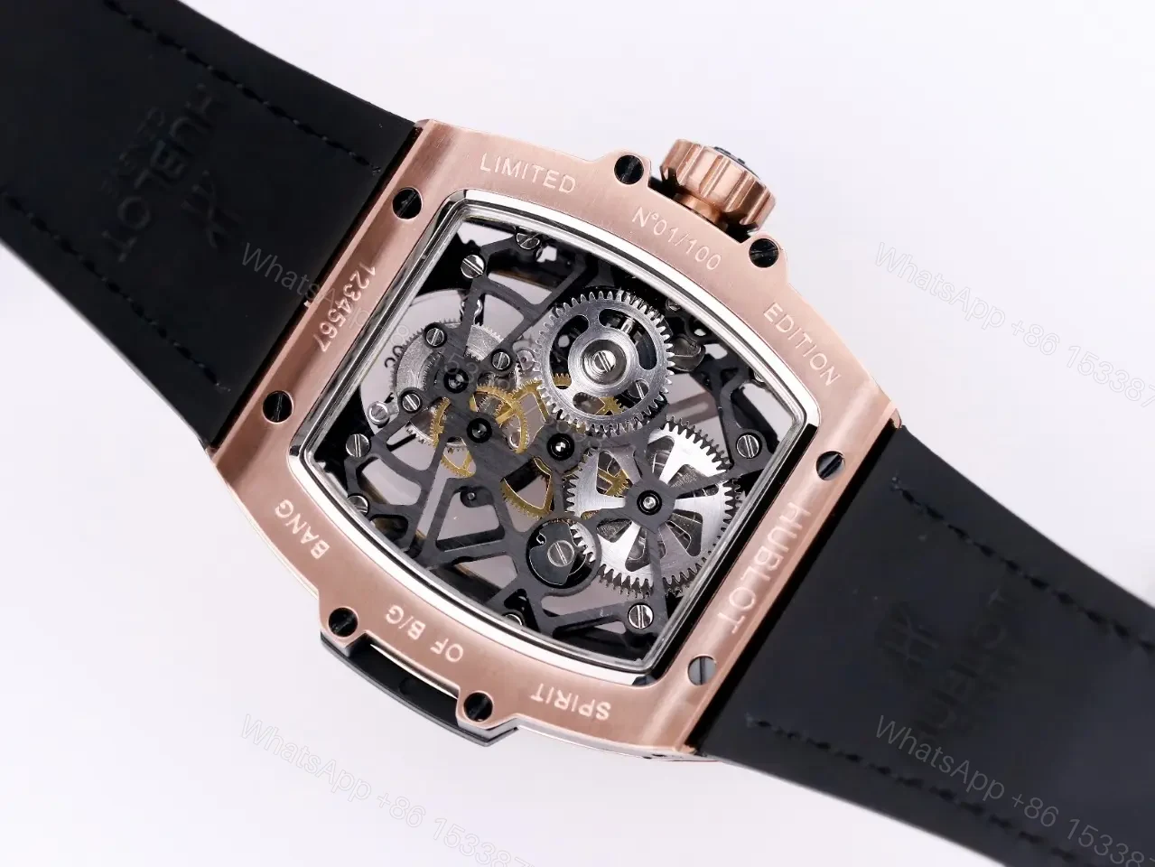 View 3 of Hublot Masterpiece 906 Rose Gold/Platinum Skeleton Tourbillon Watch with Black Leather Strap