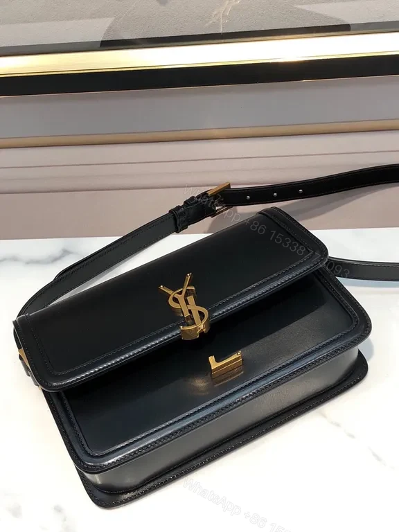 View 7 of Black Leather Clutch with Gold YSL Monogram
