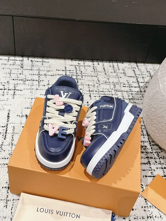 View 6 of Bold Navy Caviar Leather High-Top Sneakers with LOVE Embellishments