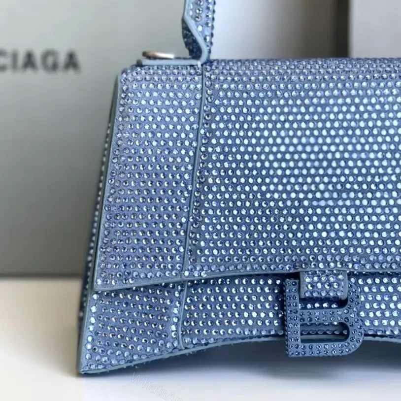 View 3 of 高仿Balenciaga*Hourglass系列沙漏包滿鑽藍色S