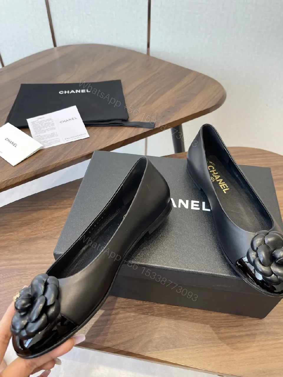 View 7 of Black Leather Ballet Flats + Signature Flower Ornament + Classic + All-Day Comfort + Flats
