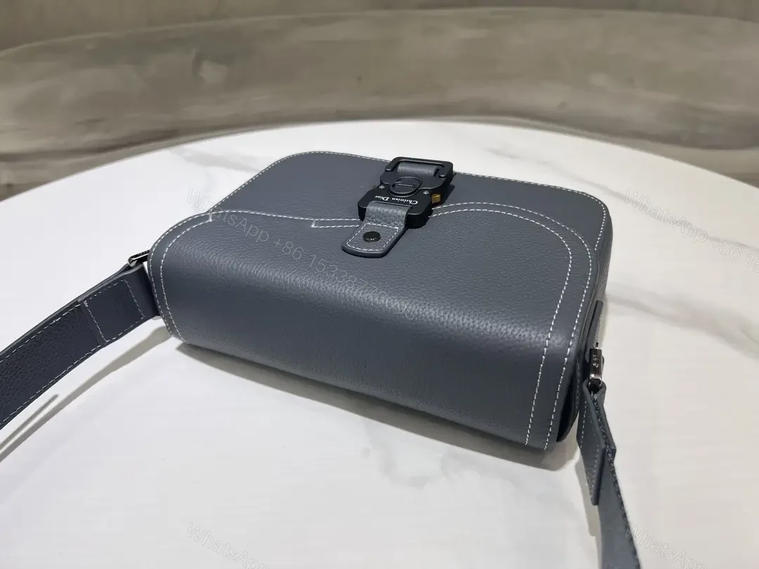 View 7 of Gray Leather Crossbody: Compact Luxury with Signature Clasp