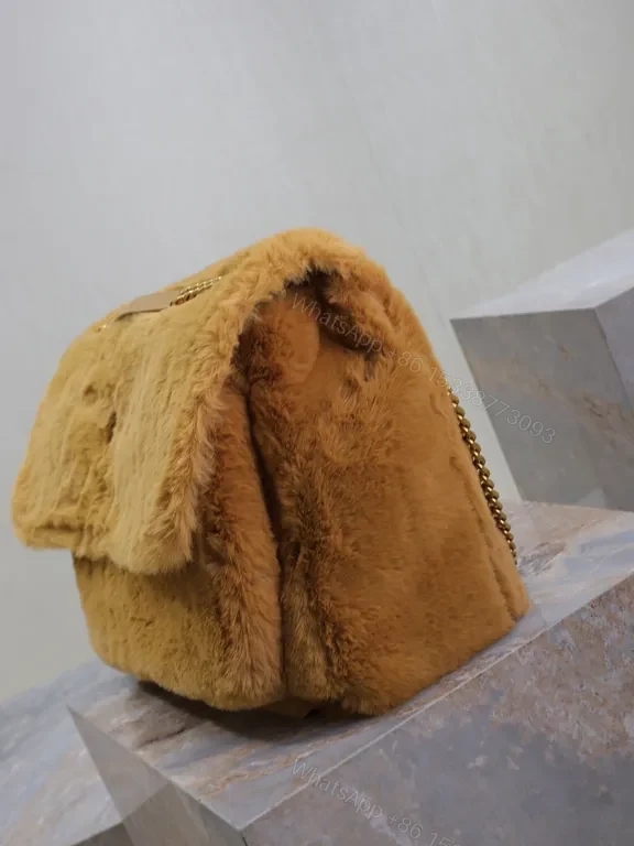 View 2 of Lux Teddy Fur Shoulder Bag with YSL Emblem â€“ Cozy Luxe Crossbody