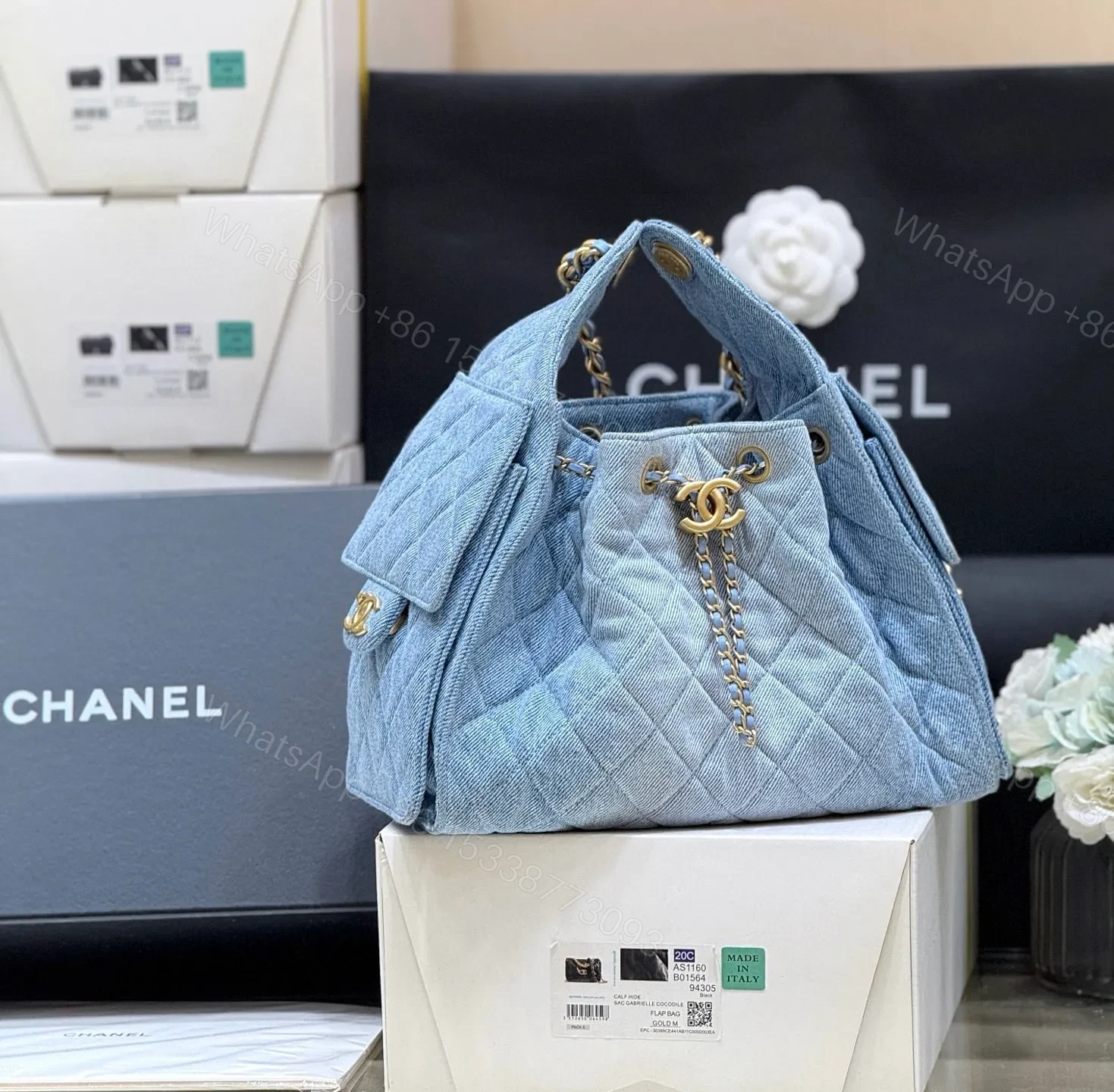 View 2 of CHANEL 25 SMALL IN BLUE 30 DENIM GOLD HARDWARE