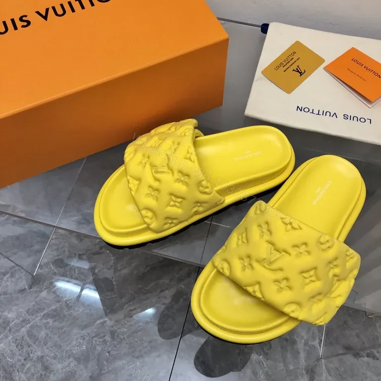 View 6 of Neon LV-Inspired Slides: Luxe Monogram Comfort Sandals