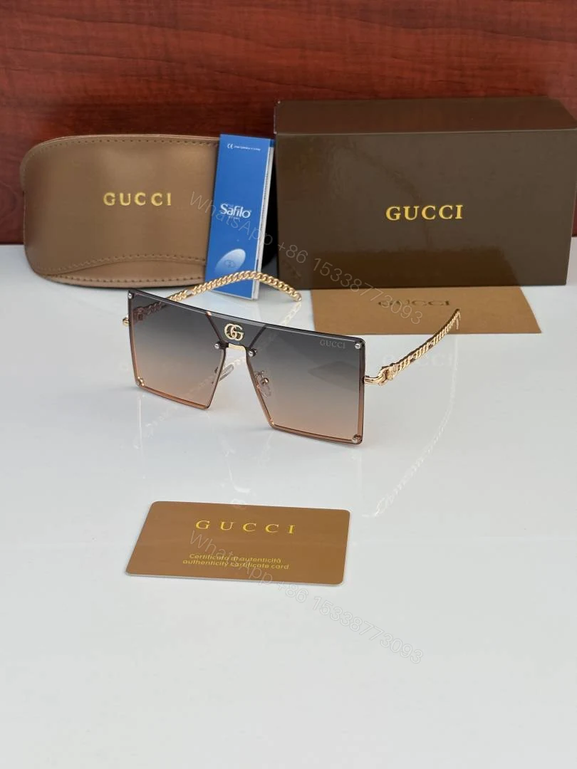First Copy Gucci Oversized Square Sunglasses Gold Frame Gradient Brown Lens — view 1