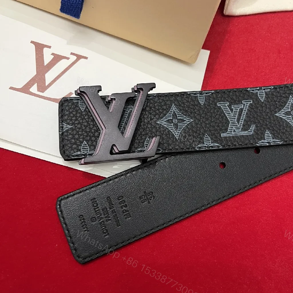 View 6 of Polished Leather Belt — Monogram Texture, Matte Buckle, Modern Style